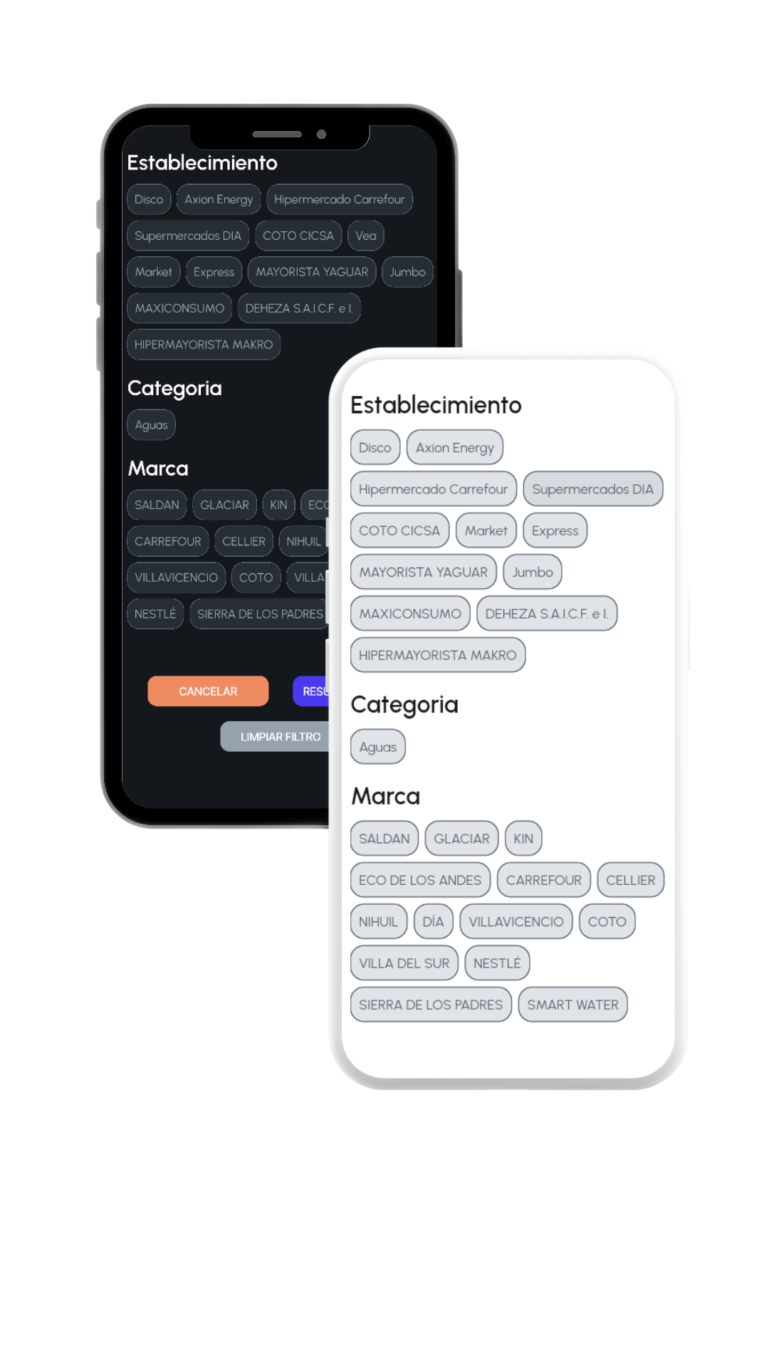 Panel de filtros avanzados